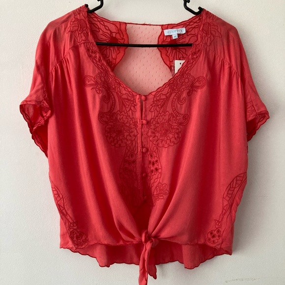 Jun & Ivy Coral Eyelet Blouse NWT Valentine’s Worthy - Picture 3 of 12